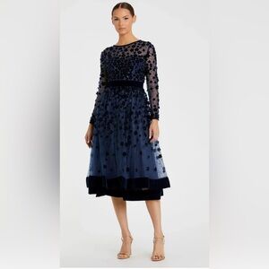 Elegant Navy Blue Embellished Dress